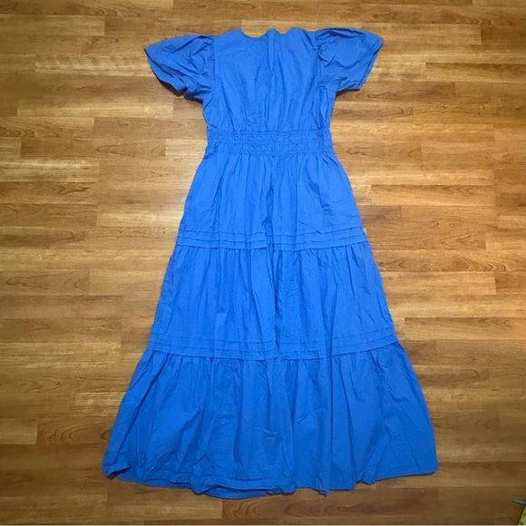Crown & Ivy Blue Tiered Maxi Dress Women's Large V-Neck Puff Sleeve Pockets - Picture 8 of 11